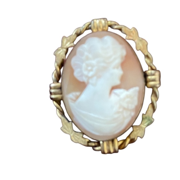 VINTAGE 12KT GOLD FILLED SHELL CAMEO PENDANT BROOCH PIN P.R. ST. CO. - Picture 3 of 5